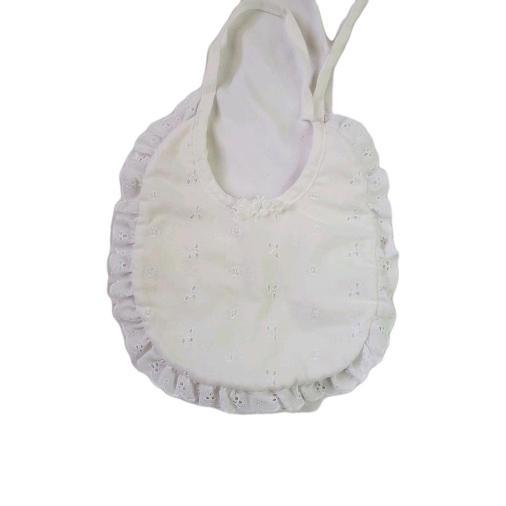 VTG Alexis White Eyelet‎ Scalloped Baby Bib Made In Usa